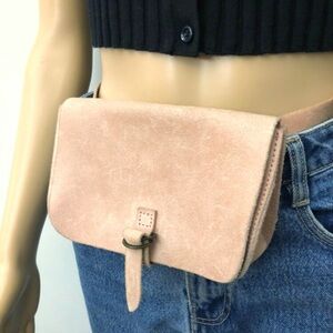 Garuglieri Italian Genuine Leather Pastel Pink Belt Bag Crossbody Bag.